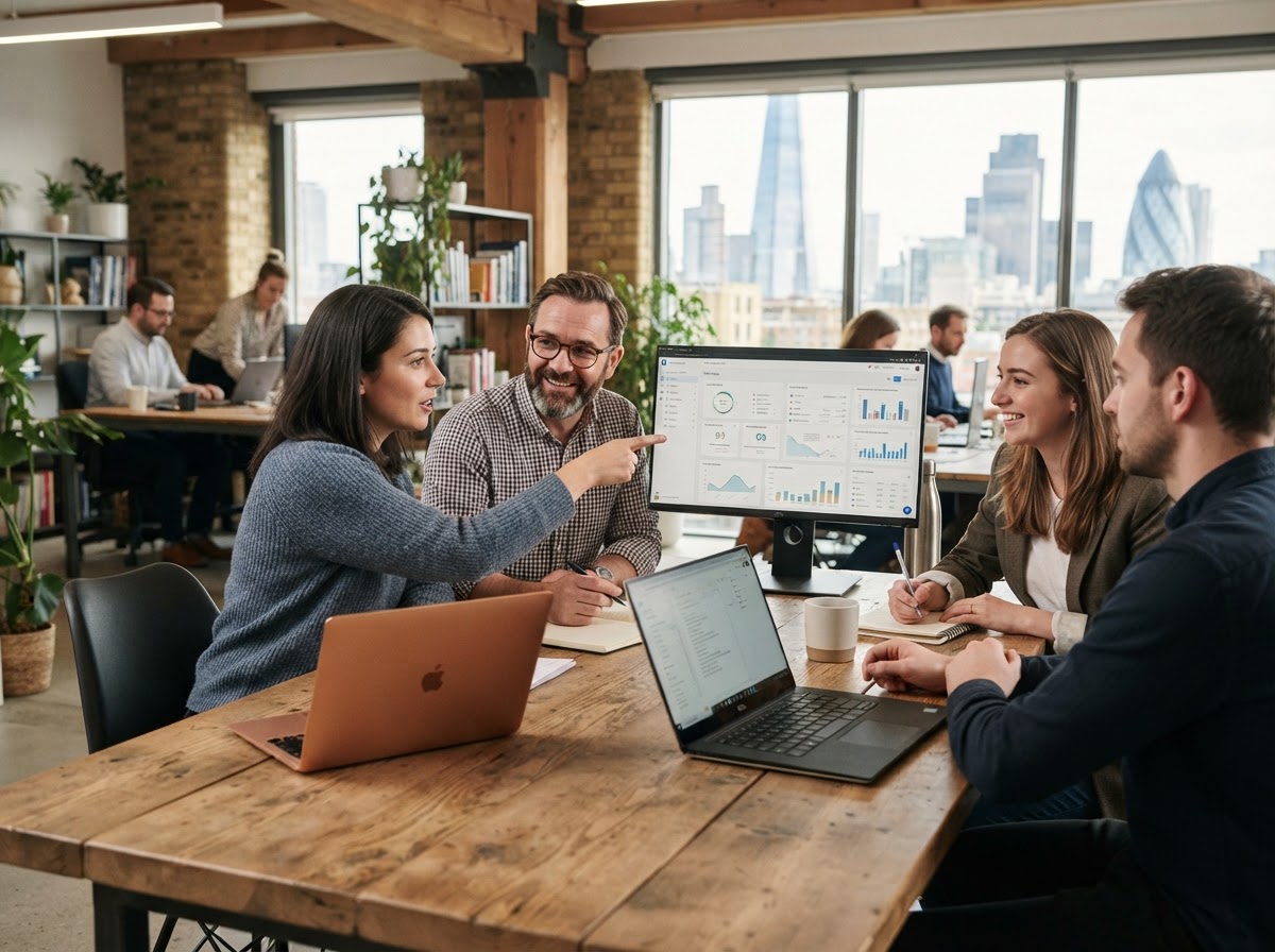 Juste Tresitude consultants reviewing a project plan together